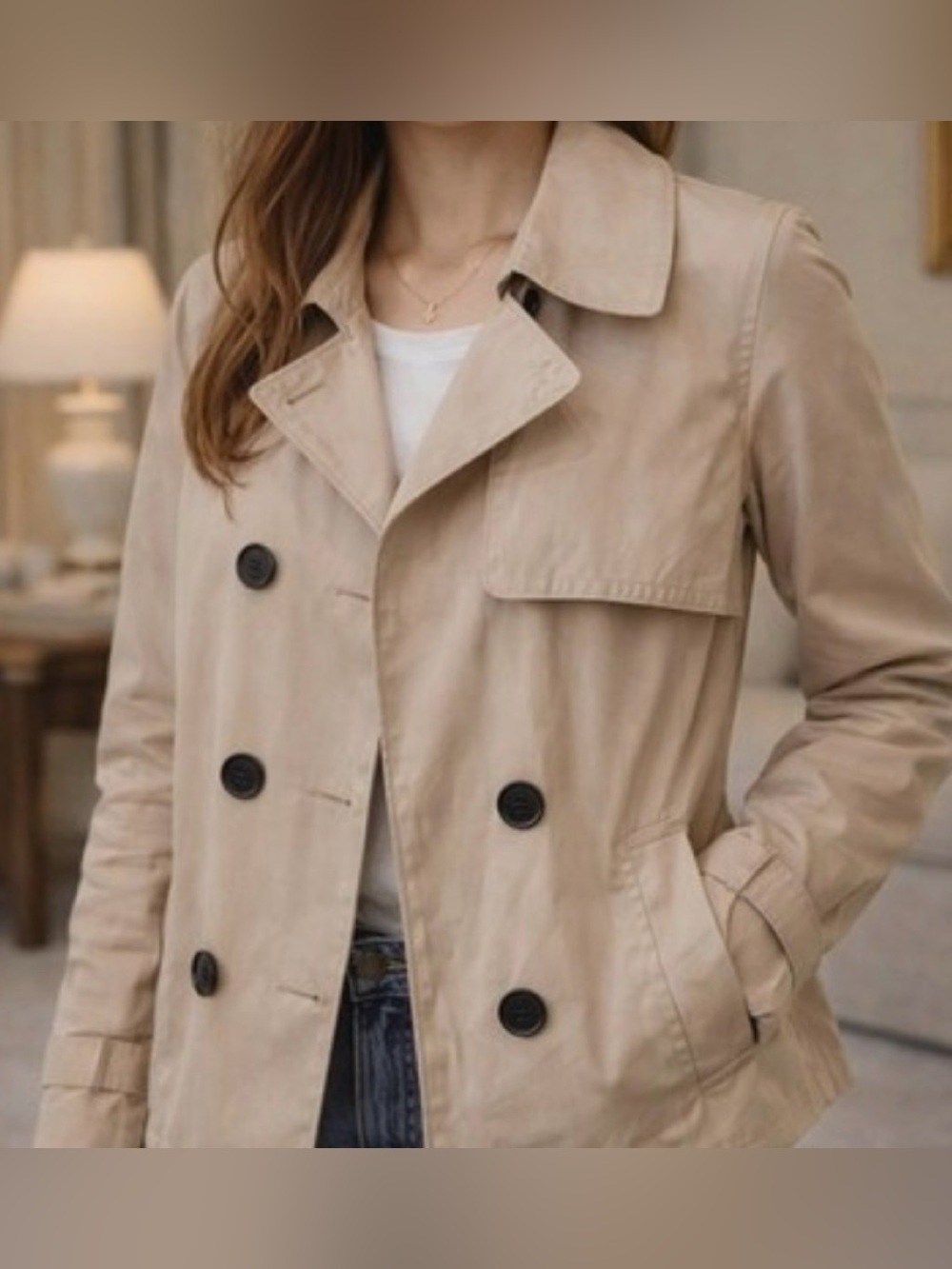 Everlane Beige Double-Breasted Trench Coat 100 percent cotton size M EUC